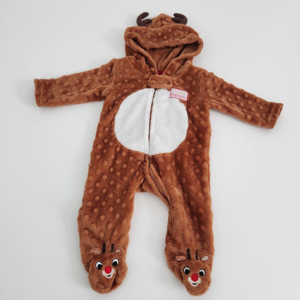 Rudolph the Red-Nosed Reindeer Baby size‎ 3M Fleece Hooded Footed zip up